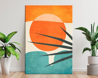 Geometric Mid Century Large canvas art Abstract painting Palm leaf print Modern wall art Retro Art Mid century canvas print