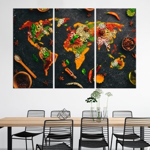 World Map Spices Canvas Print: Kitchen, Restaurant Food Wall Art
