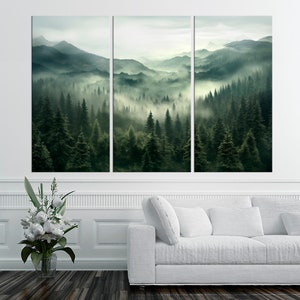 Foggy Mountain Forest canvas wall art Nature print Forest Landscape Large canvas art Modern Living room decor Tree print Housewarming Gift