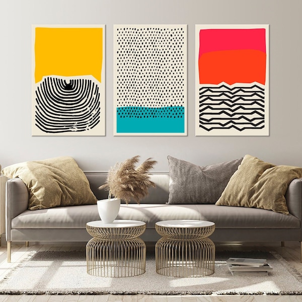 Abstract canvas wall art Geometric Minimalist print Modern Wall Art Set of 3 Contemporary art Apartment decor Mid Century Art