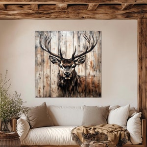 Deer canvas wall art Rustic wall decor Deer painting print Elk on wood Cabin Farmhouse decor Rustic Chic Art Wildlife Large hunting gifts