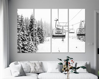 Ski Lift canvas print Snow Covered Spruce Trees Winter wall art Ski decor Skier Gift Ski Resort decor canvas wall art