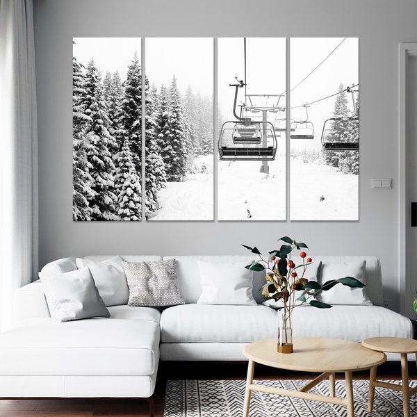 Ski Lift canvas print Snow Covered Spruce Trees Winter wall art Ski decor Skier Gift Ski Resort decor canvas wall art