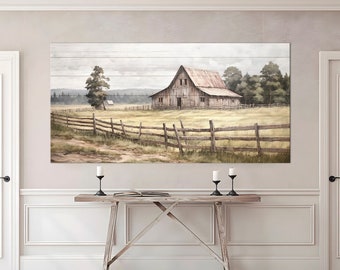 Farmhouse Wall Decor Old barn painting canvas print Wood background Rustic wall decor Vintage old barn canvas Large Farmhouse Wall Art