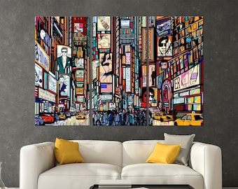 New York Illustration New York canvas Modern City print Urban wall decor Multi panel canvas Skyscraper Extra Large wall art