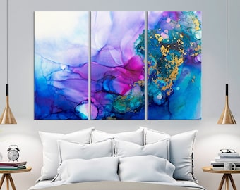 Abstract painting canvas print Alcohol Ink Art Colorful wall decor Multi panel canvas Luxury home decor living room Extra Large Wall Art