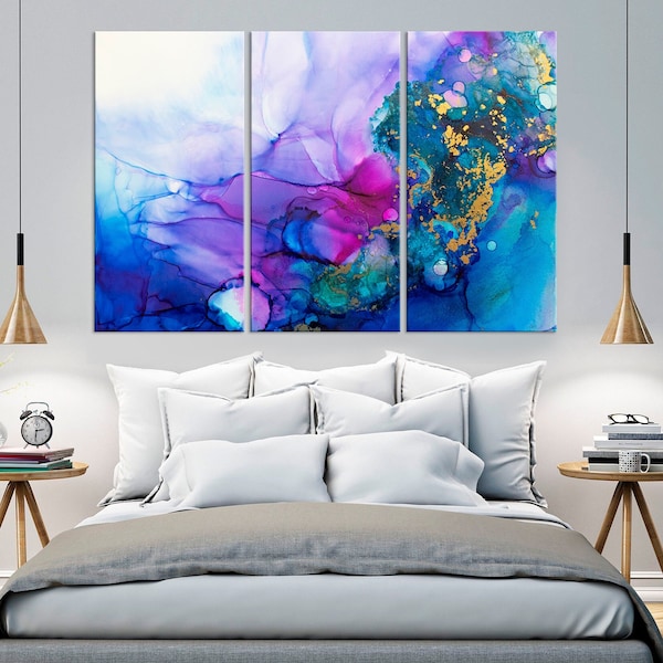 Abstract painting canvas print Alcohol Ink Art Colorful wall decor Multi panel canvas Luxury home decor living room Extra Large Wall Art