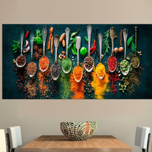 Herbs and Spices Kitchen Decor Canvas Wall Art Large Framed Etsy UK