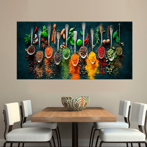 Spices canvas print Kitchen wall decor Cooking gifts Multi panel canvas Herbs and spices Large canvas art Kitchen wall art