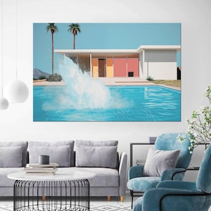 Splash in the pool canvas print Mid century modern wall art Swimming pool print Pop art canvas American art Extra large mid century art