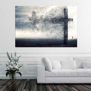 Christian wall art Christian print Cross and dove Jesus canvas art Christian home decor Church wall art Religious art Modern christian art