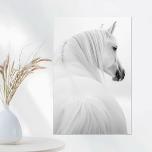 White Horse canvas wall art Farmhouse decor Horse print Original painting Modern wall art Horse portrait Animal minimalist Large Wall Art