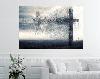 Christian wall art Christian print Cross and dove Jesus canvas art Christian home decor Church wall art Religious art Modern christian art