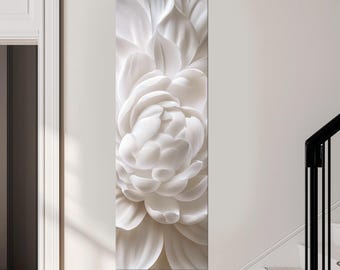 Neutral Floral canvas wall art White flower print Tall narrow Wall decor Boho art Long vertical art Beige Home Decor Large Housewarming gift