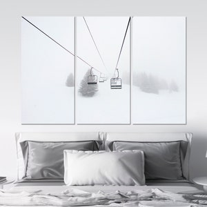 Ski Large canvas wall art Ski Lift Print Ski Resort decor Ski canvas art Misty mountain Winter wall art Modern art Ski Lift canvas