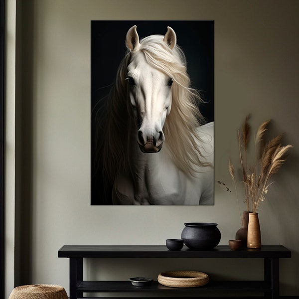 White Horse canvas wall art Farmhouse decor Horse print Original painting Modern wall art Horse portrait Animal Extra Large Wall Art