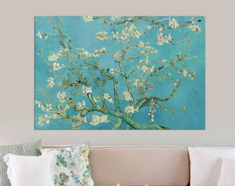 Van Gogh Almond blossom canvas wall art Flower print Floral wall decor Teal home decor Flower Large canvas art Vincent van Gogh Reproduction