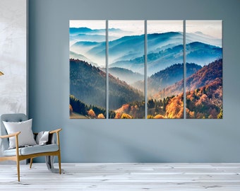 Mountain canvas wall art Misty Forest print Landscape Foggy Mountain wall decor Nature Extra Large Wall Art Smoky Mountain Office wall decor