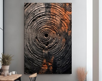 Abstract Tree Rings canvas wall art Wood Print Modern Rustic Nature wall decor Tree Stump Black Abstract art Farmhouse Decor Large wall art