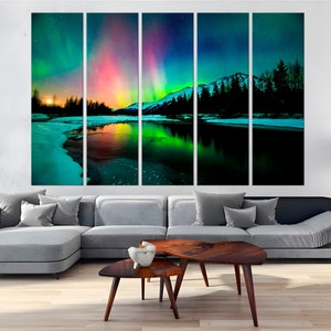 Northern Lights canvas wall art Aurora Borealis print Colorful Night Sky Living room wall art Polar lights Nature wall decor Large Wall Art