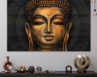Buddha Canvas Wall Art, Yoga Studio Mantra Print, Meditation Decor Ready-to-Hang