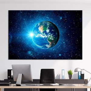 Planet Earth canvas print Space wall art NASA photo Large canvas Office decor Housewarming gift Space painting Modern Room Decor Global art