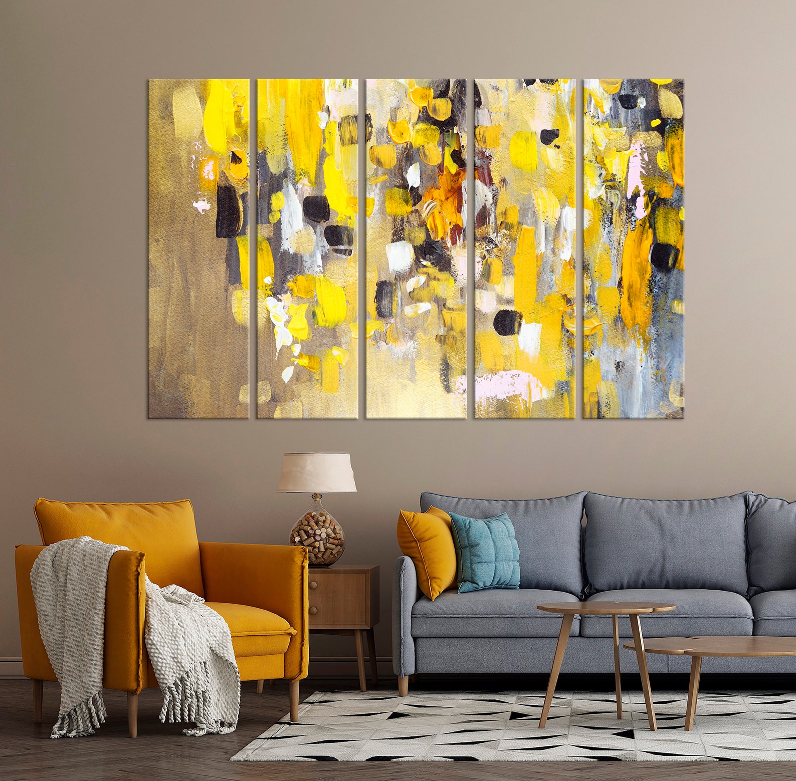 Abstract painting Yellow canvas wall art Modern Contemporary Etsy
