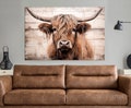Highland Cow Painting canvas print Farmhouse art Cattle Wooden background Country wall art Cow print Rustic wall art Extra Large canvas