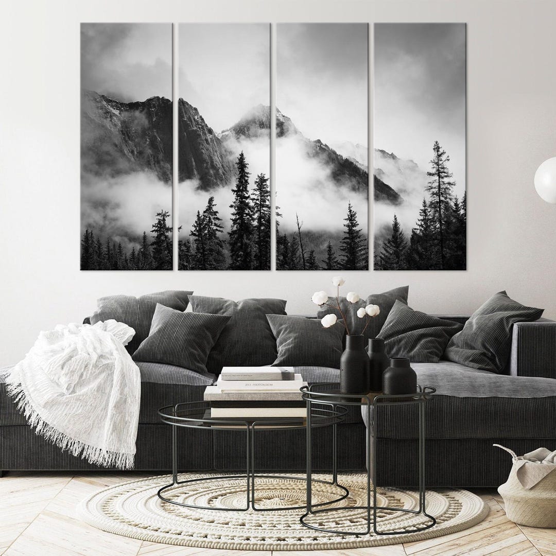 Misty mountain canvas wall art Banff National Park print Alberta Canada ...