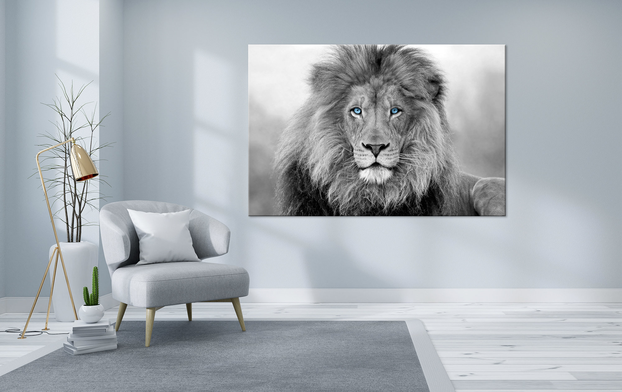 Lion wall art Blue Eyed Lion Large Canvas Wall Art Black White Etsy