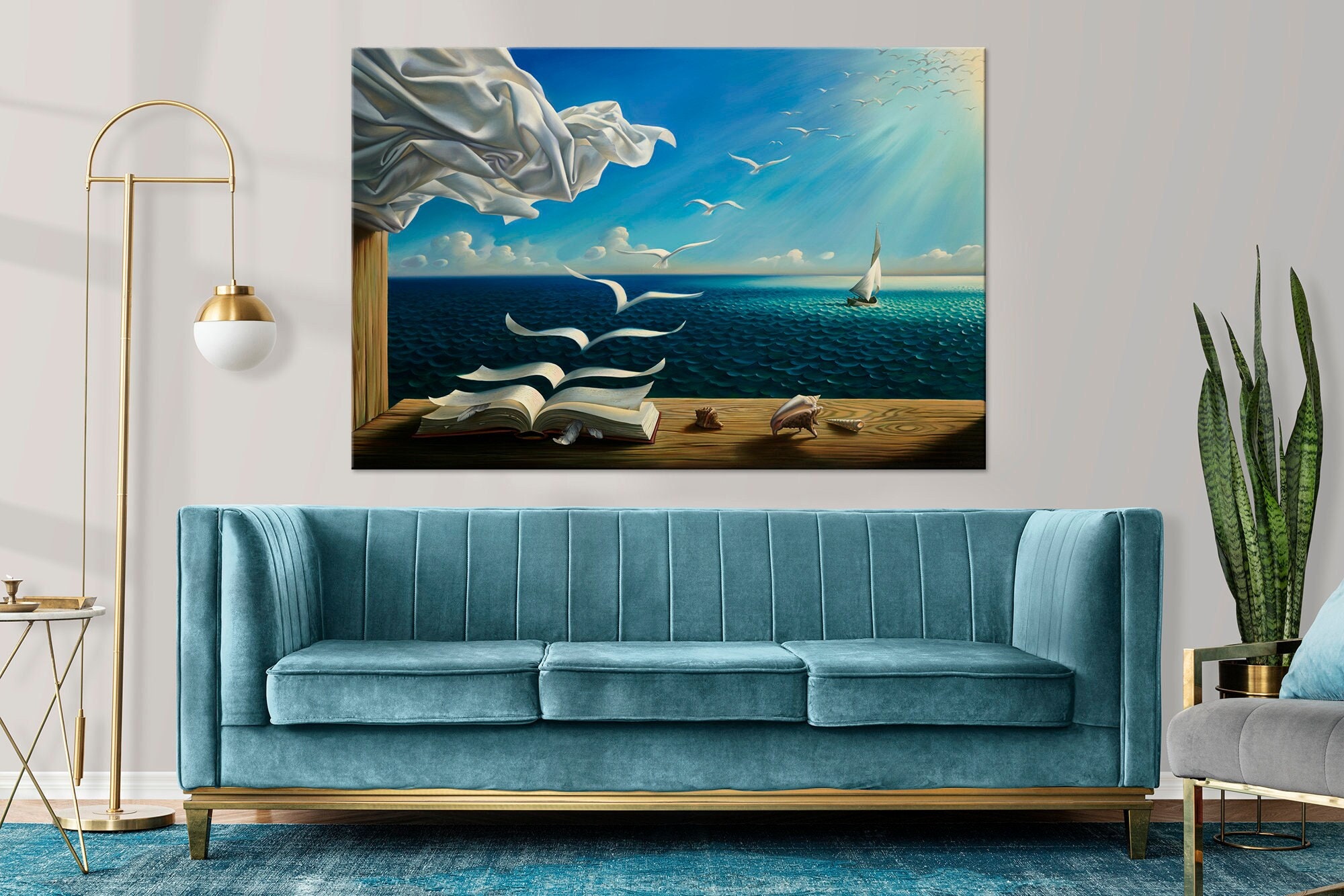 Salvador Dali Book to Birds canvas print Surrealism Wall Art  Reproduction print Fantasy Sea print Book Living room art Multi panel canvas