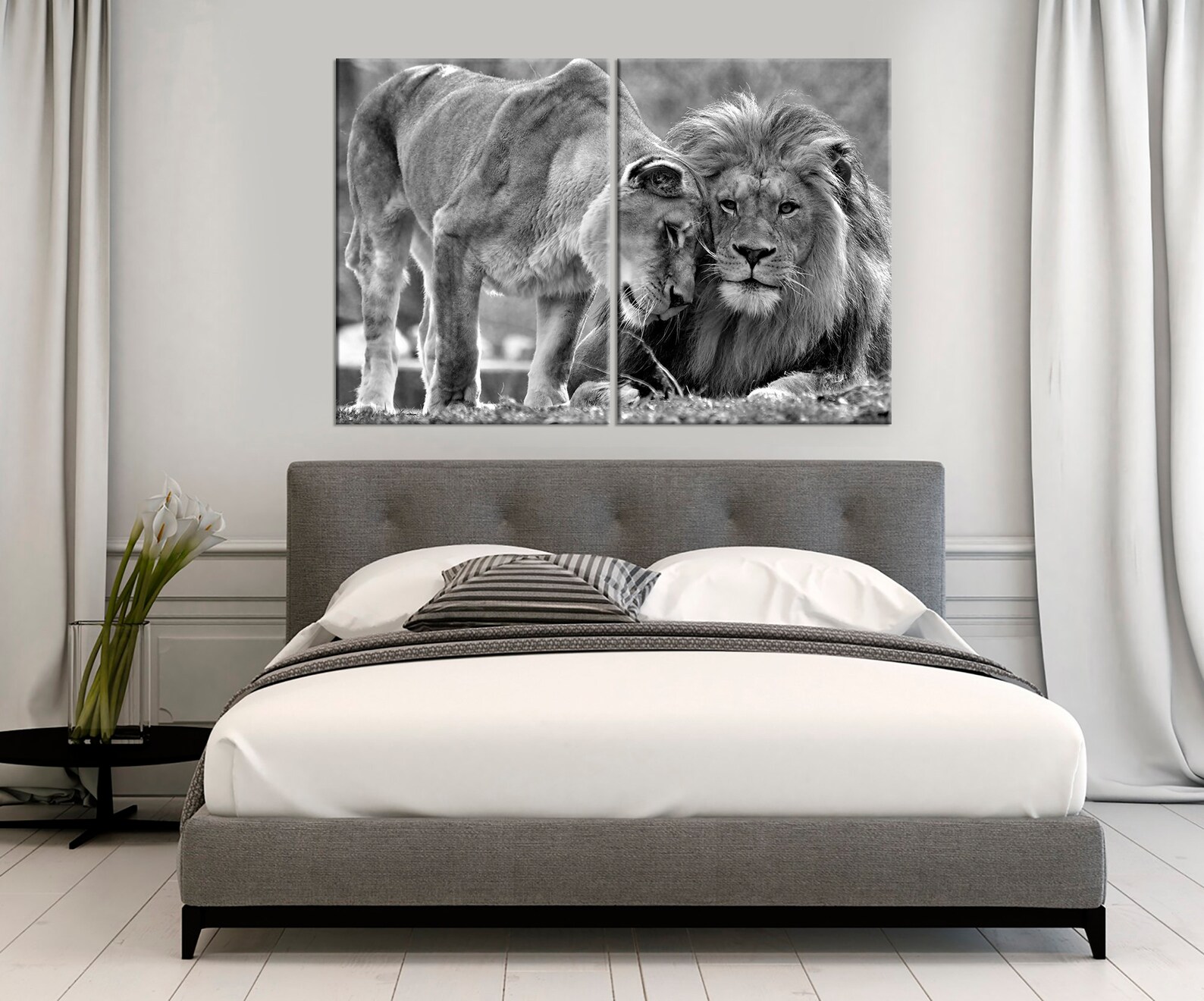 Lion Lioness Wall Art Black White Print Lion Family Canvas Art Etsy