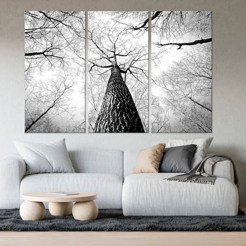 Black White Forest Canvas Wall Art Tree Print Minimalist Art Etsy