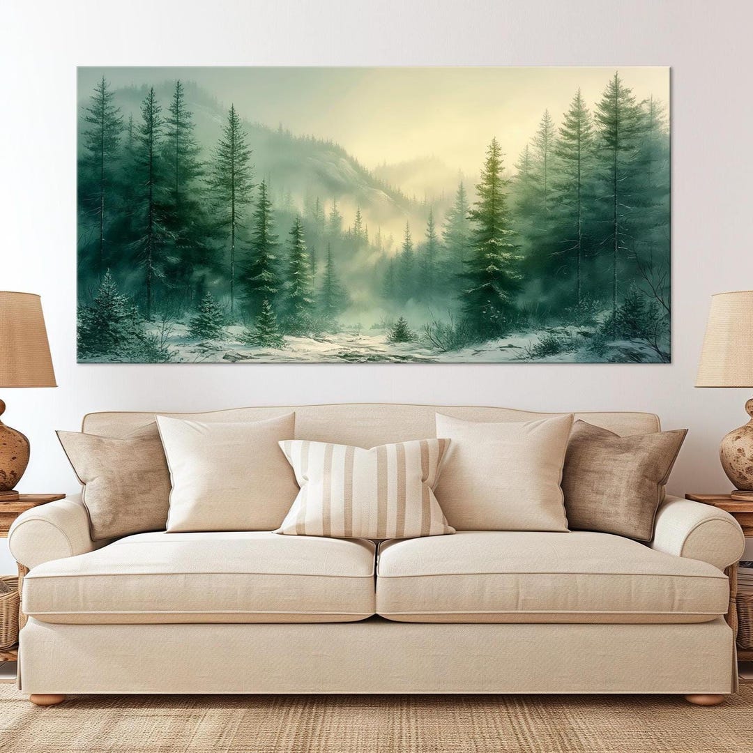 Forest Canvas Wall Art Pine Tree Print Snowy Forest Painting Nature ...