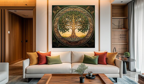 Tree of Life canvas wall art Yggdrasil print Tree Painting Celtic Wall Art Tree of Life Decor Earthy wall art Norse Mythology large wall art