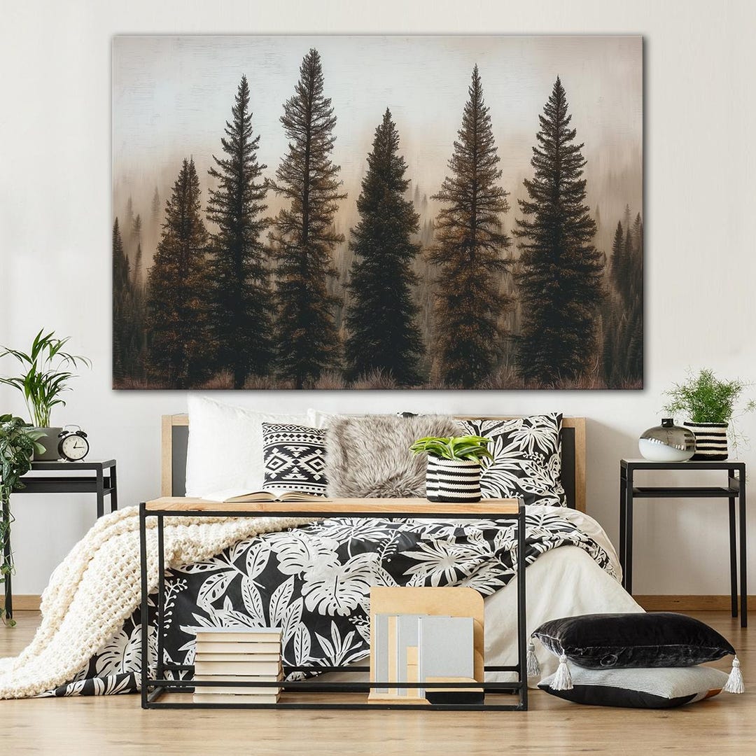 Pine Trees Forest Large Canvas Wall Art Print Gothic Decor Tree Wall ...
