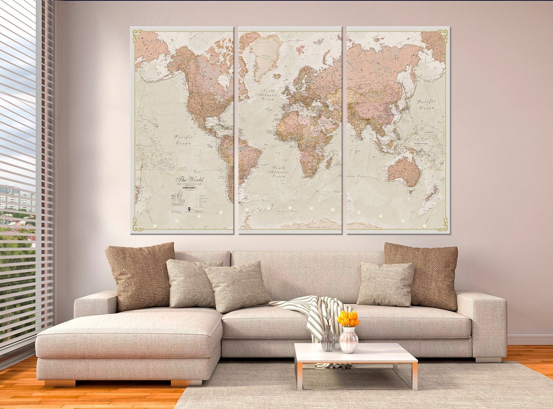 World Map Canvas Wall Art Antique Map Print Vintage Old World Map