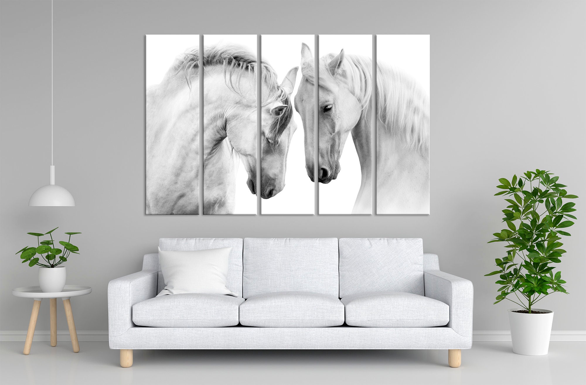 Horse Canvas Print White Horses Wall Art Horse Couple Wall Decor Animal ...