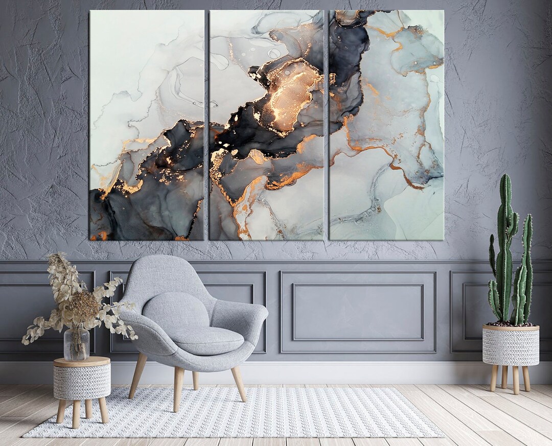 Black and Gold Marble Abstract Canvas Print, Modern Wall Art - Etsy