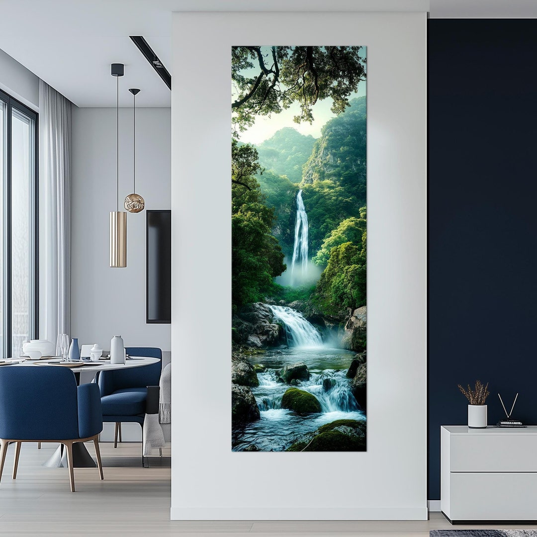 Waterfall Canvas Wall Art Tall Narrow Decor Waterfall Painting Print ...