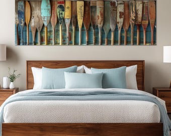 Canvas Wall Art: Rustic Canoe Paddle Print - Coastal Beach Decor