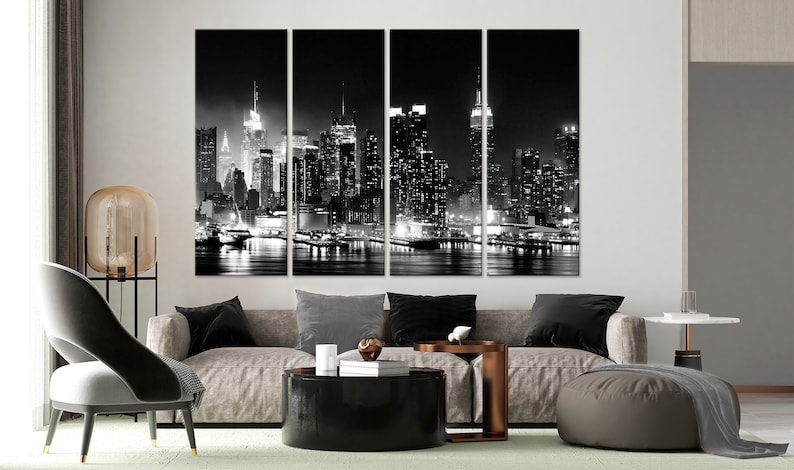 New York Canvas Wall Art Black White Print Night City USA Cityscape New ...