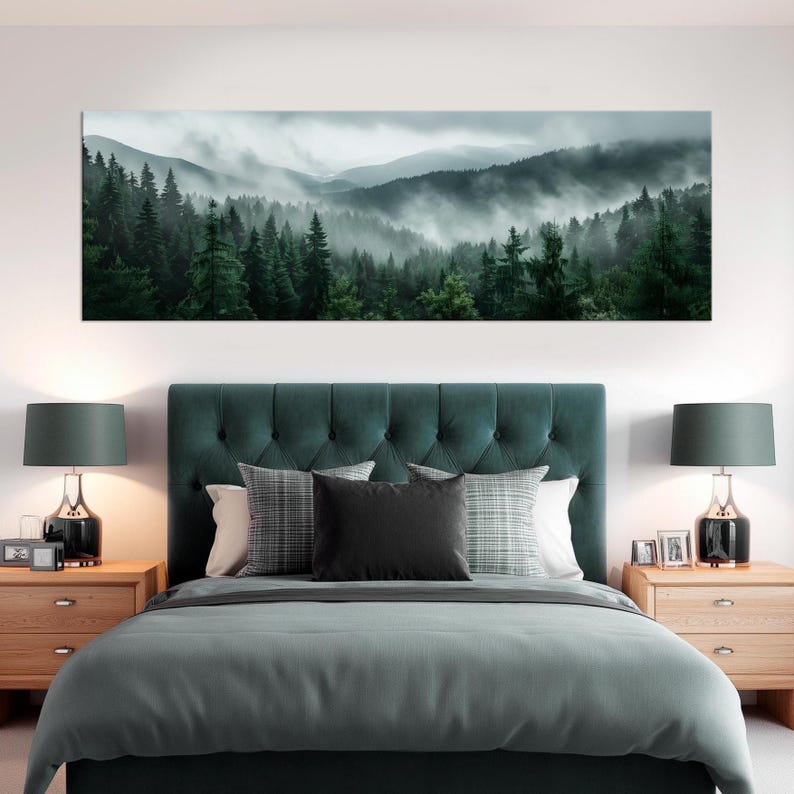 Foggy Forest Canvas Wall Art Mountain Forest Landscape Print Horizontal ...