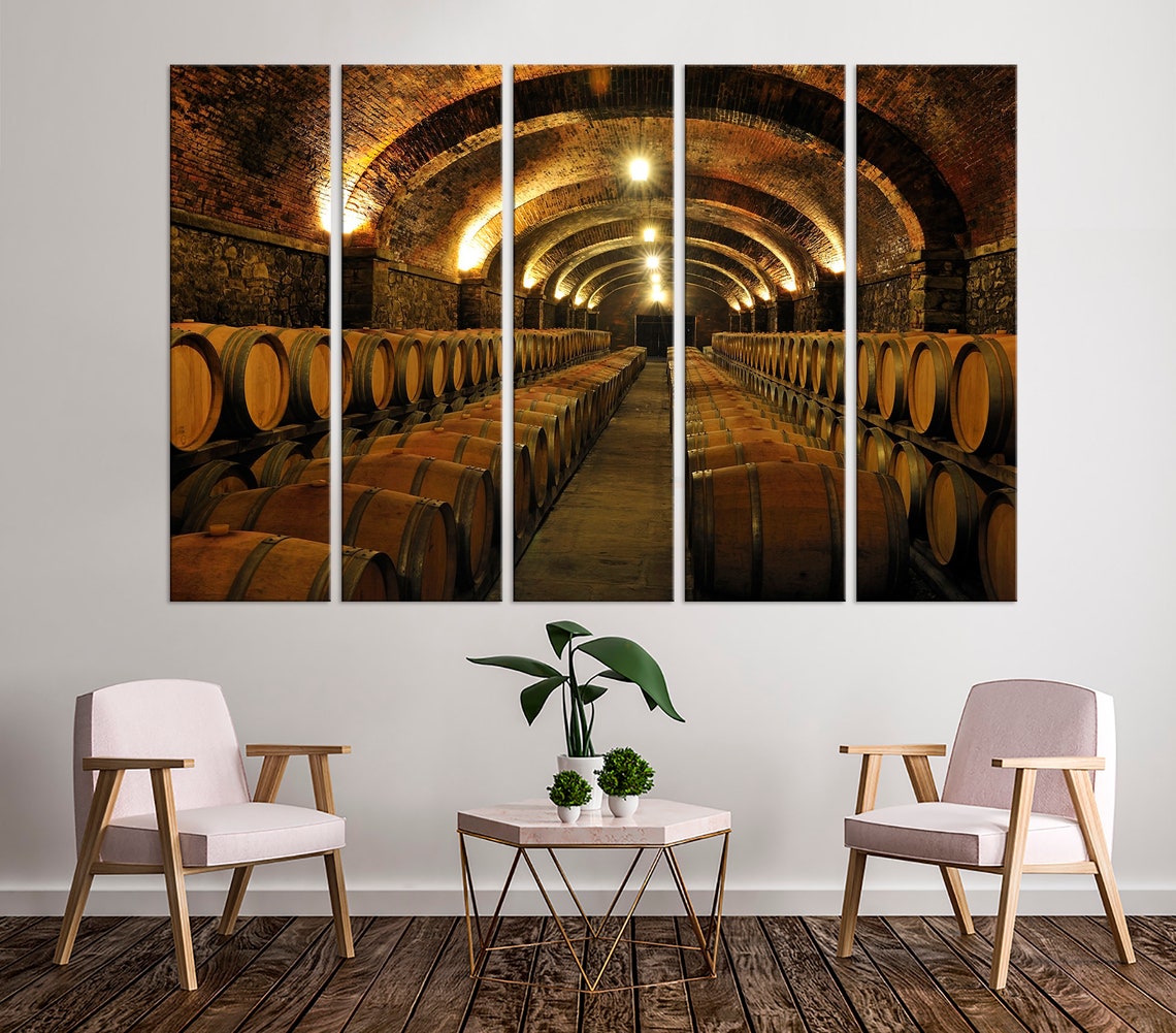 Wine Canvas Print Wine Cellar Wall Art Wine Barrels Wine Gift Etsy