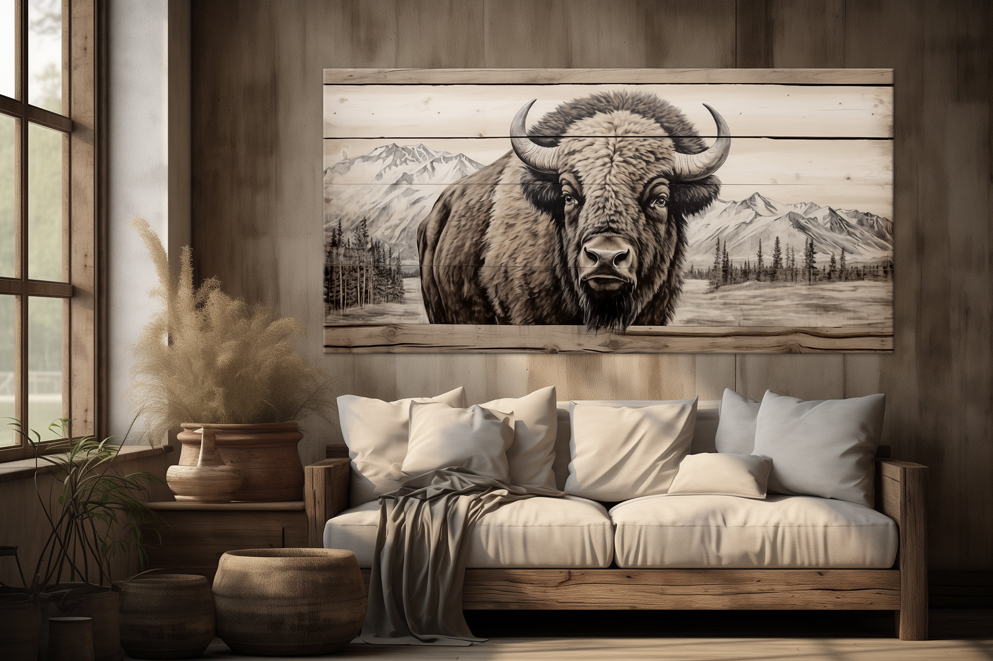 Bison Canvas Wall Art: American Buffalo Painting, Rustic Farmhouse ...