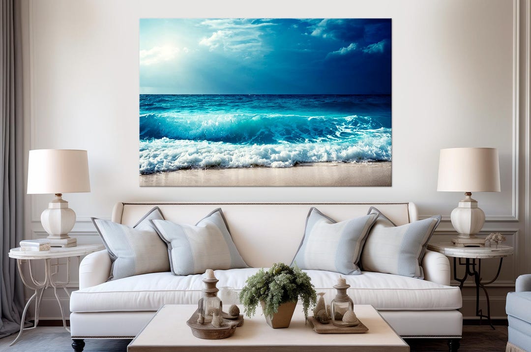 Beach Wall Art Sea Canvas Ocean Print Beach Painting Large Living Room ...