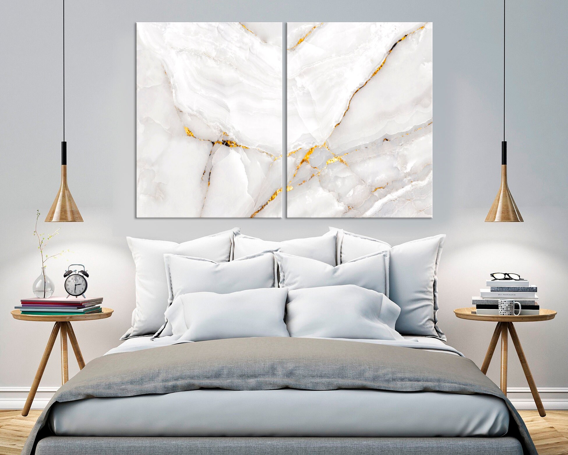 White Gold Marble Canvas print Abstract wall art Modern living Etsy