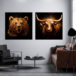Bull Bear Canvas Wall Art: Stock Market Print, Office Decor, Finance Art immagine 4