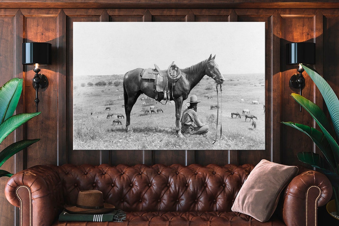 Texas Cowboy Canvas Wall Art Farmhouse Decor Horse Print Rustic Wall