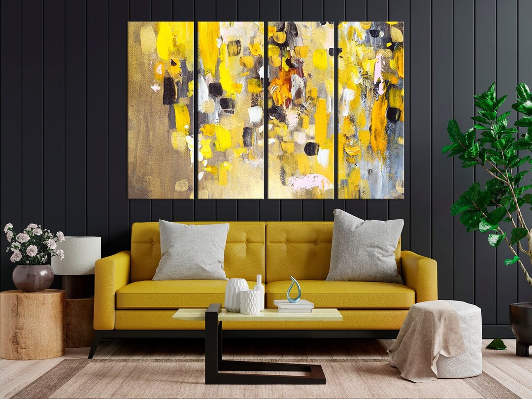 Abstract Painting Yellow Canvas Wall Art Modern Contemporary Abstract Canvas Paint Strokes